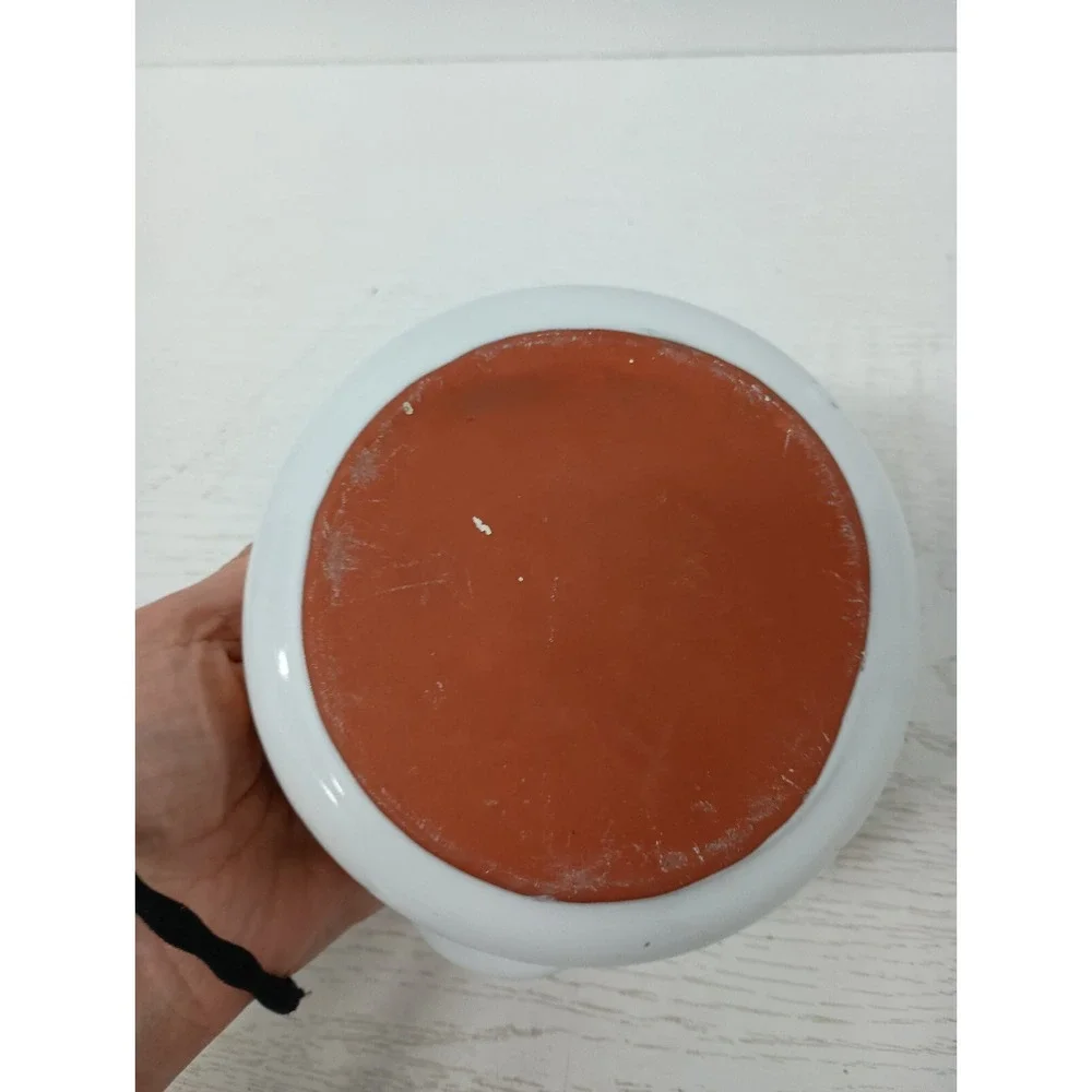 Vintage Terracotta Salsa Bowl Southwest Hand Painted Round With Handles